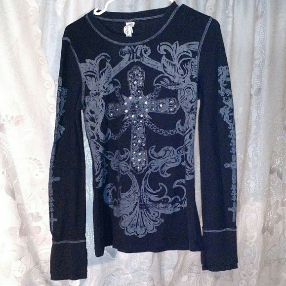 Ransom Sweaters - Ransom - Cross w/ Rhinestones & Accents Black Top